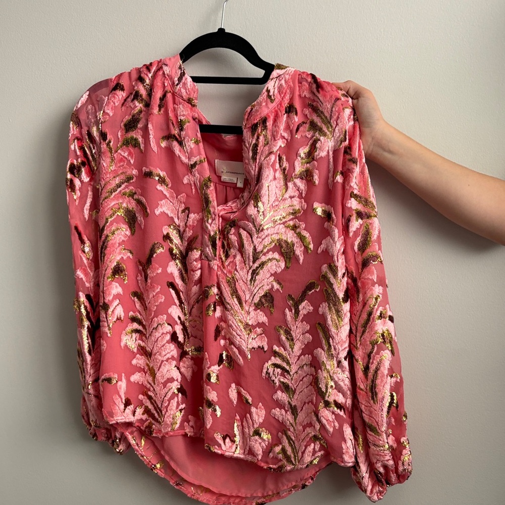 Anthropologie Pink and Gold Blouse